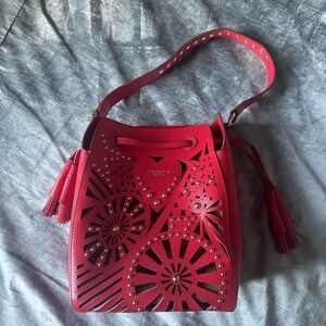 Tosca Blu red leather bucket purse